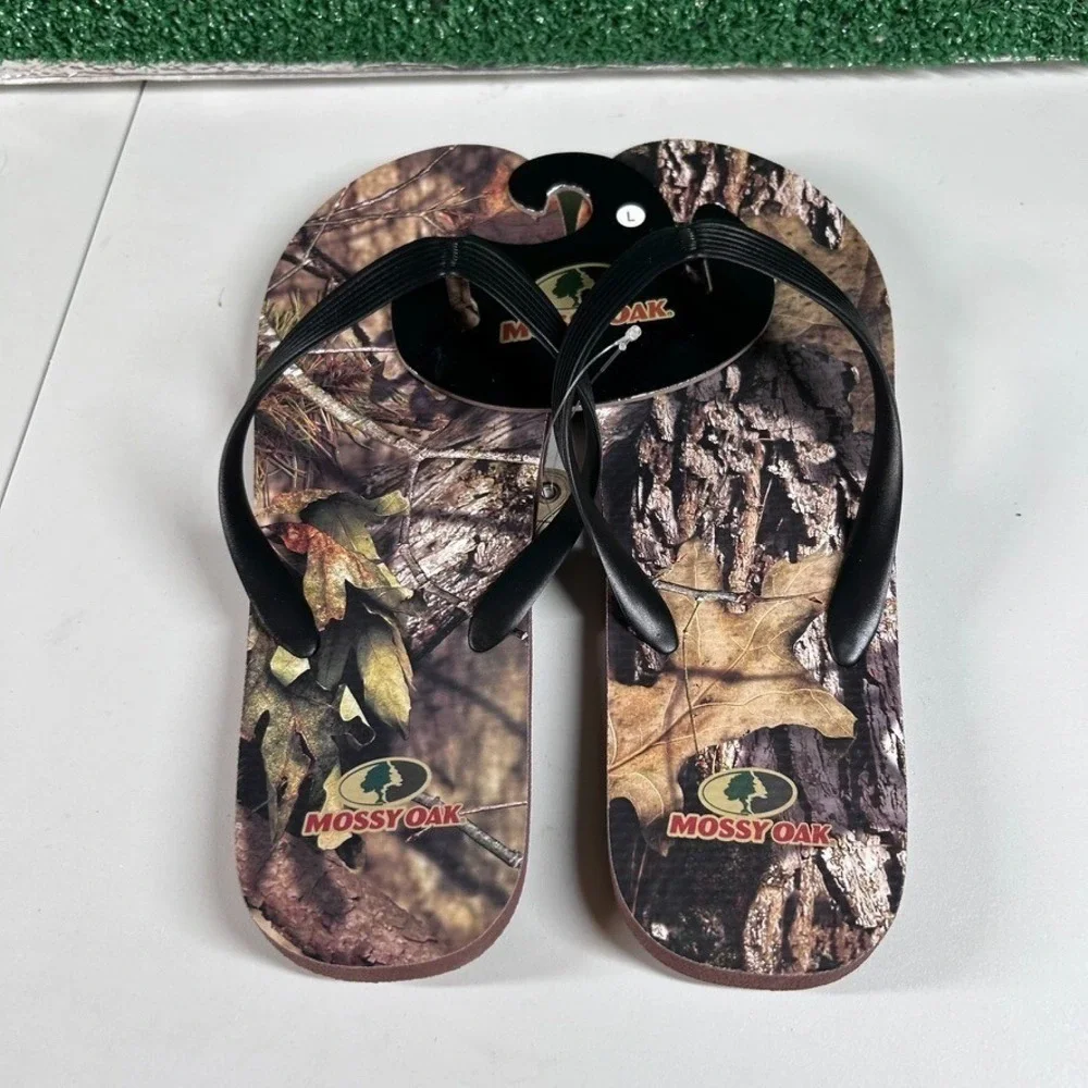 Mossy Oak Break‎ Up Country Flip Flops Mens Large Brown Camo Lightweight NWT